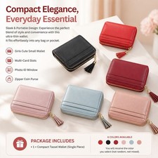 1x Girls Cute Small Wallet, Multi-Card Slots, Photo ID Window, Zipper Coin Purse