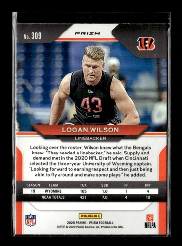 2020 Panini Prizm #309 Green Logan Wilson Rookie Cincinnati Bengals - Picture 2 of 3