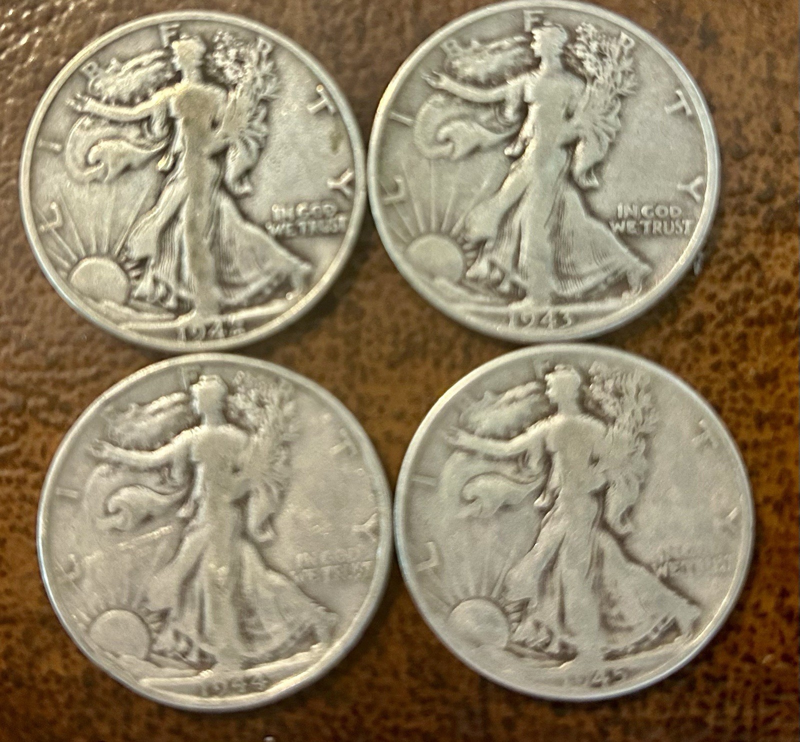 Random 4 pieces Liberty Walking Half Dollars