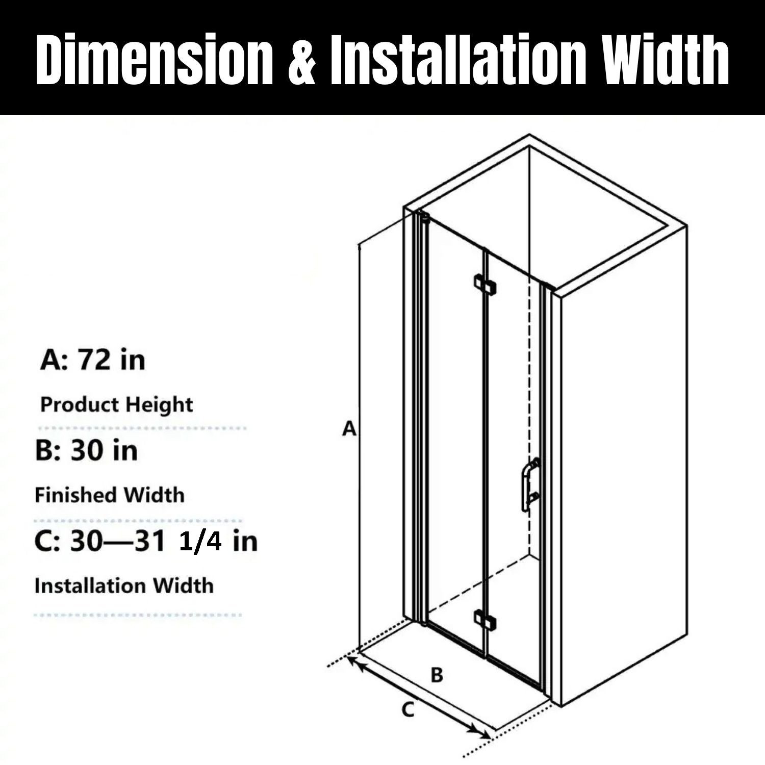 Matte Black 30-Inch Pivot Bi-Fold Alcove Shower Door by TOOLKISS