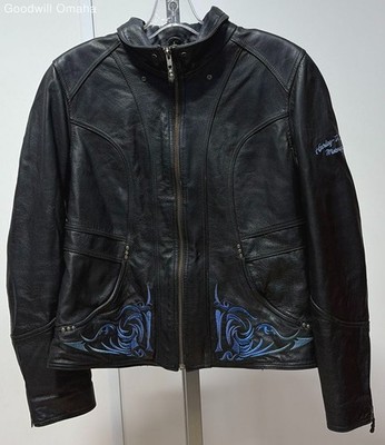 Harley Davidson Women's Size L Black 100% Leather Evening Star Jacket Pre-Owned