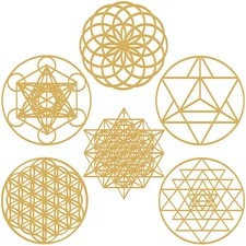 Taiyin 6 Pcs 12" Sacred Geometry Wood Wall Art Set – Zen Home Decor (Gold)