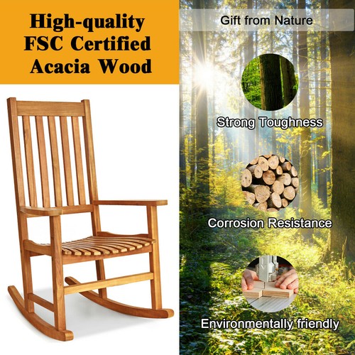 Wooden Rocking Chair Porch Rocker High Back Garden Seat For Indoor Outdoor Teak - Picture 9 of 10