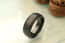 Alianza de boda de titanio, borde de diamante negro alianza de boda de titanio, 8 mm
