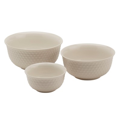 Tabletops Gallery 3 Piece Embossed White Bowl Set - 8'', 7'' &