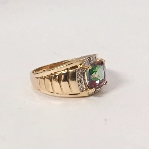 (MA2) Anillo de topacio místico de 4,5 gramos de oro amarillo y blanco de 10 k para hombre - talla 10 Foto 3 de 4