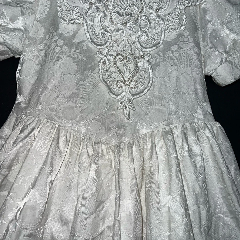 Vestido Jessica McClintock Niñas Talla 6 Blanco Vintage Detalle Encaje Cottagecore Años 80 Foto 4 de 4