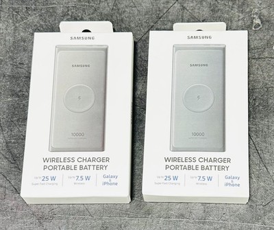 2x Samsung 2 in 1 Portable Fast Charge Wireless Charger Power Bank 10000mAh Gray