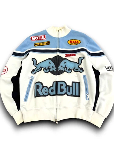 Vintage Red Bull Racing Biker Jacket Sweatshirt Motul Ducati Patches Y2K Hype video thumbnail