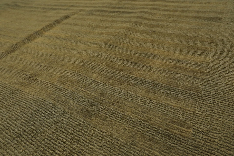 Alfombra de pelo acanalada tibetana oliva lana anudada a mano 8'5''x11'10"" Foto 3 de 4