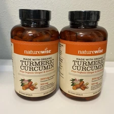 LOT of 2 - NatureWise Turmeric Curcumin 2250mg - 180 Vegan Caps - EXP 2/28