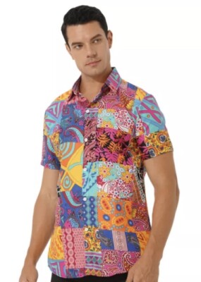 Men's XL Print Beach Aloha Casual Button Down Short Sleeve Hawaiian Shirt