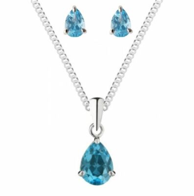 Blue Topaz Gift Set Pendant and Stud Earrings 925 Sterling Silver Set ...