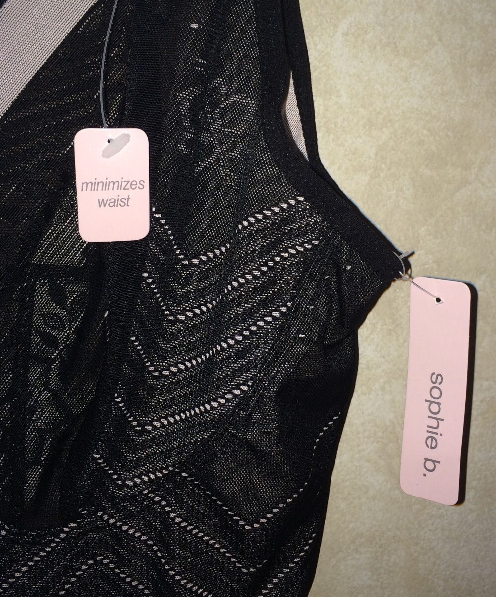 SOPHIE B Black Lace Moderate Control Thong Bodysuit Shapewear NWT