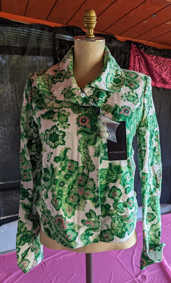Burberry London womens 8 green flower design zipper front jacket
