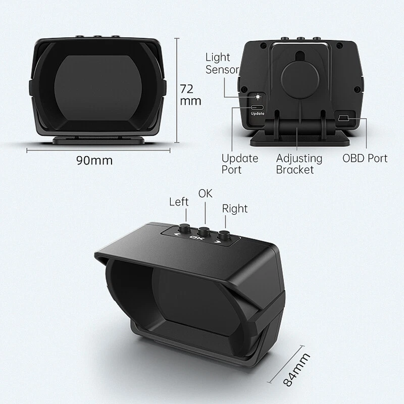 Auto OBD + GPS + Medidor de pendiente LCD HUD Head Up Display Velocímetro RPM Kit de temperatura de alarma Foto 4 de 4