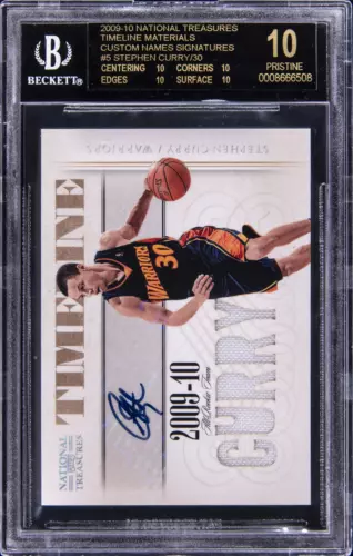 2009 NATIONAL TREASURES MATERIALS SIGNATURES STEPHEN CURRY RC /30 BGS 10 AUTO 10