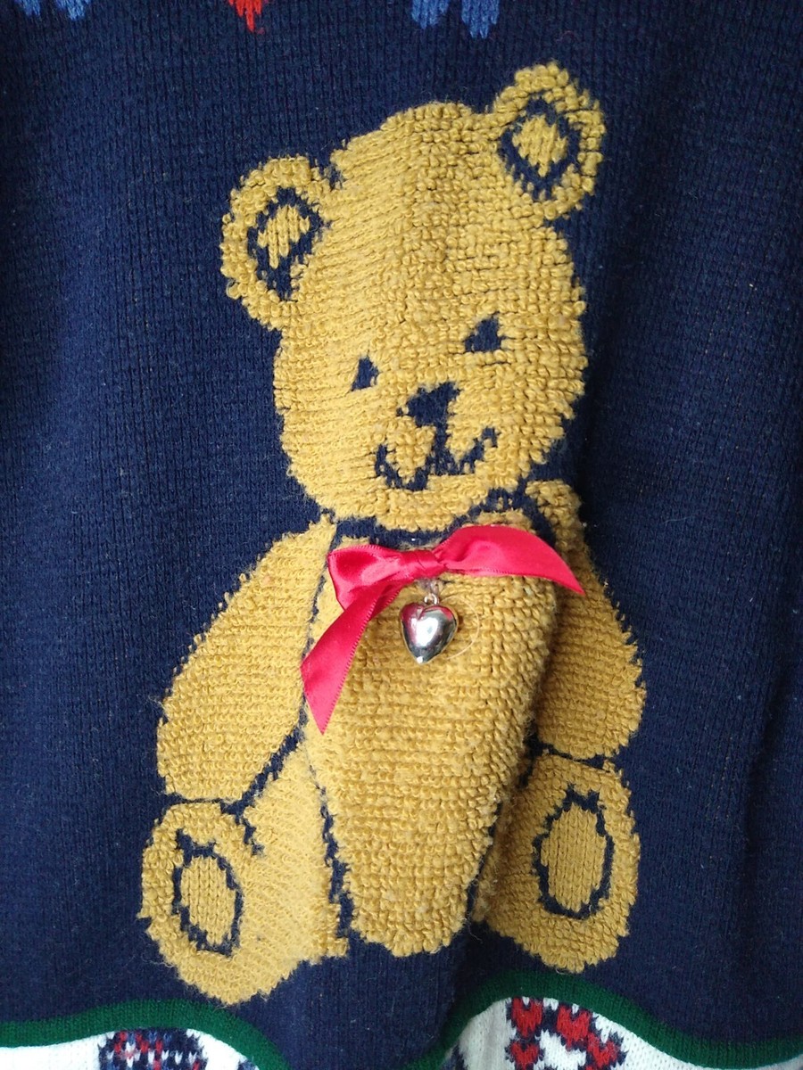 Vintage Heart Works Teddy Bear Sweater Girls M 10/12 Blue
