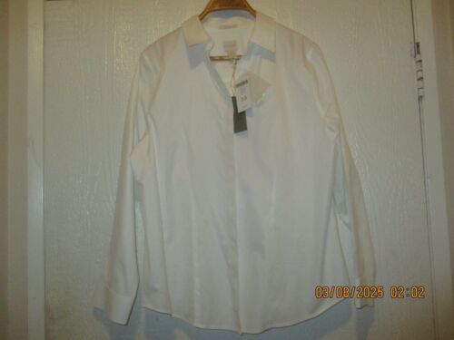 New Chico's Effortless White Cotton Caroline Blouse (Size 2.5)