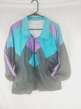 Vintage Colorful Marina Bay Zip Up Windbreaker Lined Light Jacket Size Med 1980s