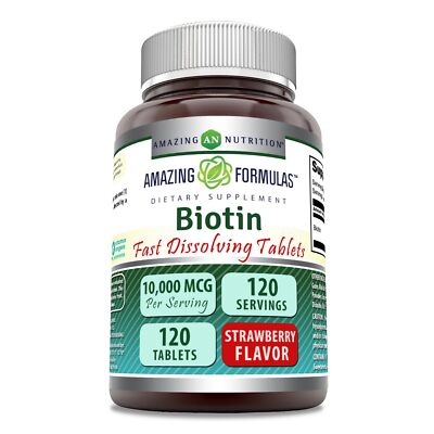 Biotin Fast Dissolve 10000mcg for Hair, Skin & Nails Supports  120 Count