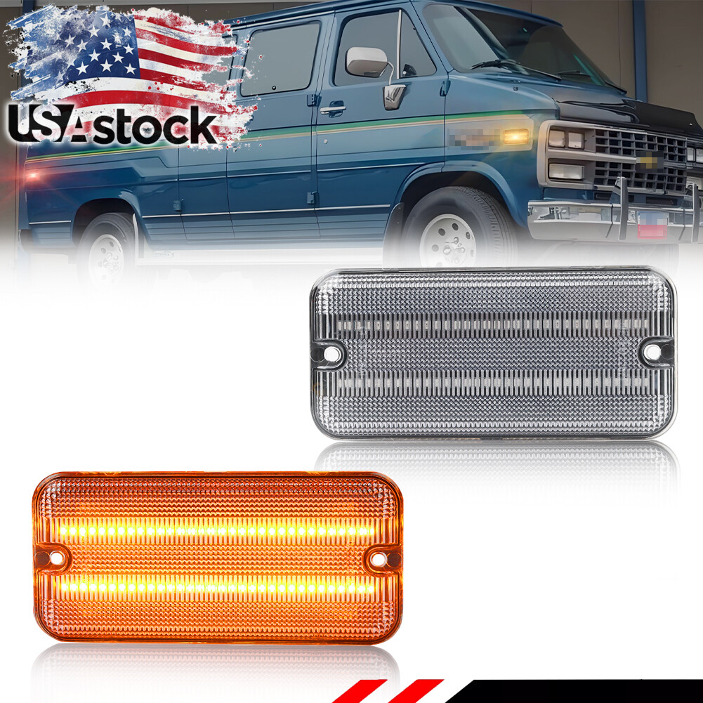 85-95 Chevy GMC Van Clear Amber LED Side Marker Lights 2-Pack