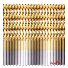 20-piece 3/16" Round Shank HSS Titanium Coated Twist Drill Bits for Metal