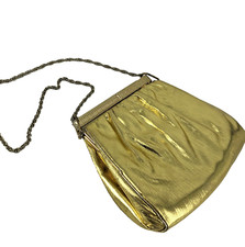 Vintage Gold Lam Handbag Purse Hinged Closure Side Locks Attached Coin Pouch
