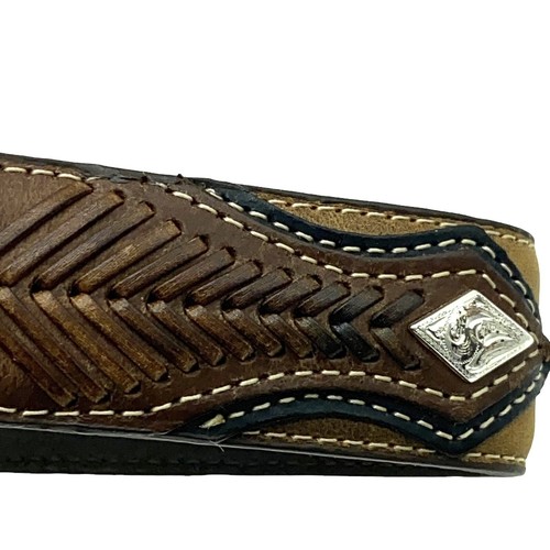 Cinturón Concho con cordones de cuero marrón Nocona talla 30 hebilla en relieve plateada - Imagen 3 de 11