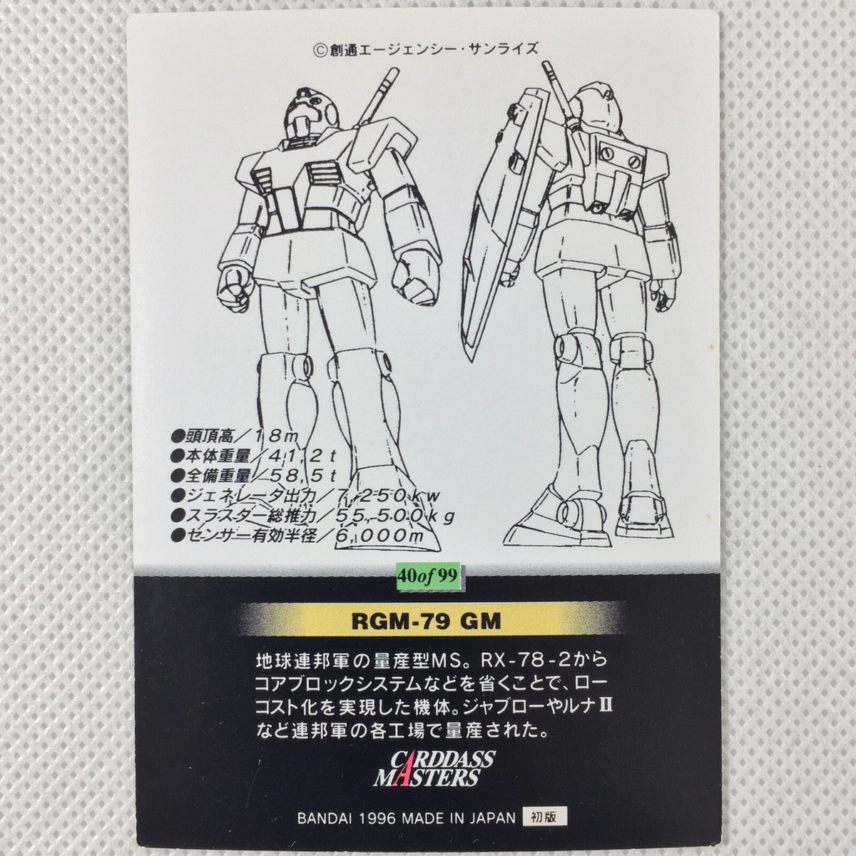 Gundam Chronicle Carddass Masters 1st 40of99 RGM-79 Bandai 1996