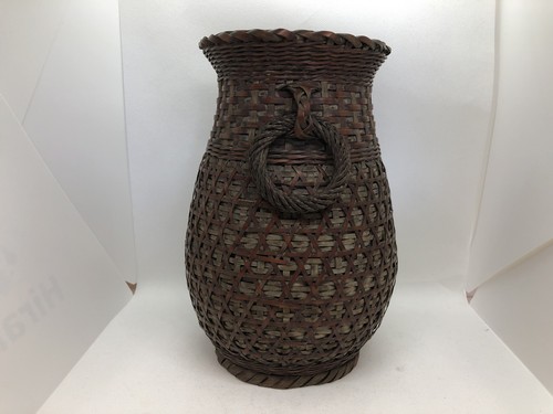 Y4536 Bamboo Woven Basket flower vase decor interior Japan antique ikebana kabin - Picture 2 of 12