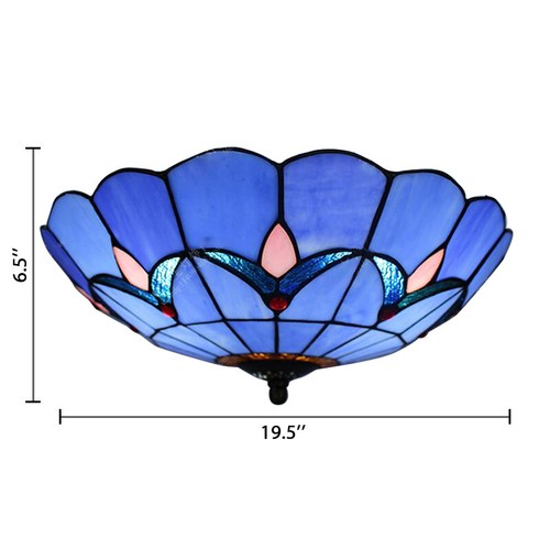 Blue Stained Glass Bowl Shade Flush Mount Ceiling Light Tiffany LED Ceiling Lamp - Picture 12 of 12