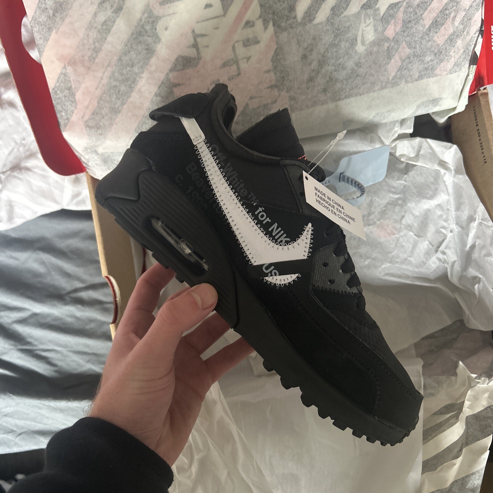 OFF WHITE X NIKE UK 5.5 US 6 Nike x Off White Air Max 90 nere nuove con scatola AA7293 001 RARE ❤️
