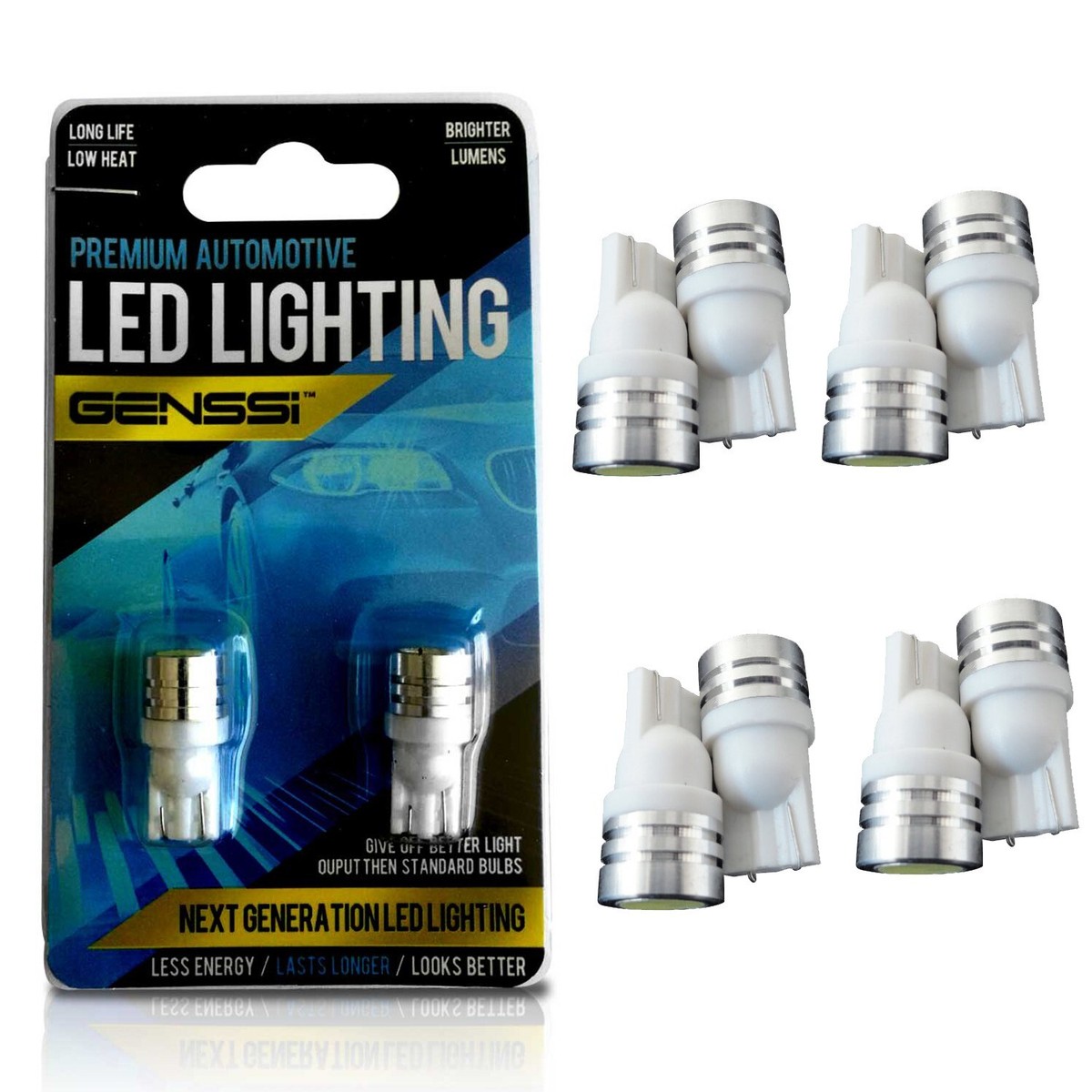 1 Pair (2 Bulbs) White Xenon LED License Plate Lights - 5-LED, 194 168 W5W T10 Size, 6000K, 12V