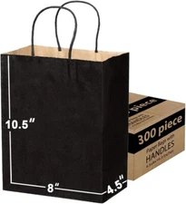 [300 Pcs]-Black Paper Shopping Kraft Retail Merchandise Bags With Handles[small]
