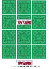 12 Hav-A-Hank XL BIG KELLY GREEN PAISLEY 27" Cotton BANDANA Wrap FACE Mask Scarf