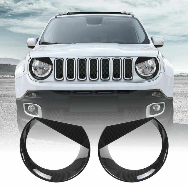 Black Headlight Lamp Cover Bezels Trim ABS Moulding For Jeep Renegade