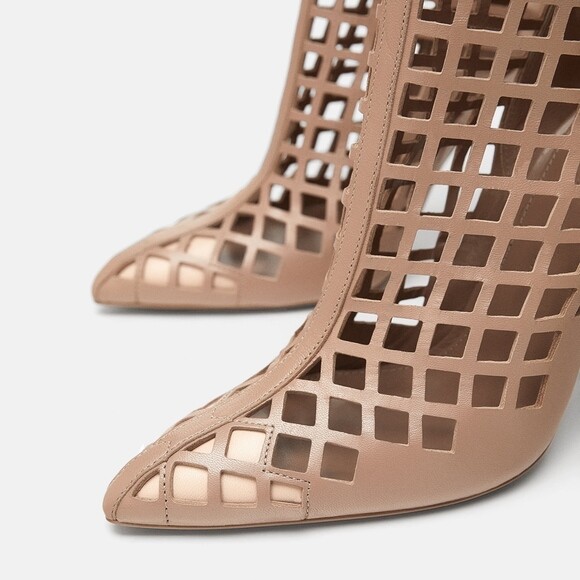 ZARA VERY RARE NUDE DIE-CUT LEATHER HIGH-HEEL UK10 EU41 6558/201 BOOTS OPENWORK image 6
