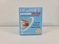 1 Box- OCUSOFT LID SCRUB PLUS PRE-MOISTENED PADS 30-CT- Eye Health Exp 08/25