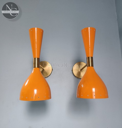 Diabolo Wall Sconce Italian Modern Stilnovo Style Set /of Two Wall Light Lamps - Picture 6 of 8