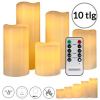 10 LED Kerzen Echtwachskerze Kerze Fernbedienung Timer Flackernd Warmweiß Set