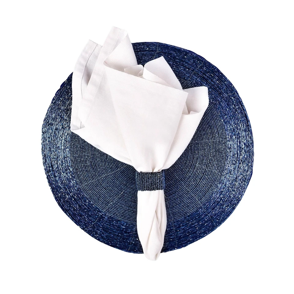 Trunkin Luster Blue Two Tone Glass Beaded Single Charger Placemat - Image 2 of 4