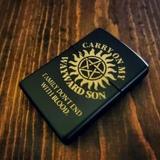 Supernatural Custom Engraved Matte Black Lighter