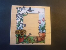 Flower Pot and Watering Can Frame - Wood Mounted Rubber Stamp