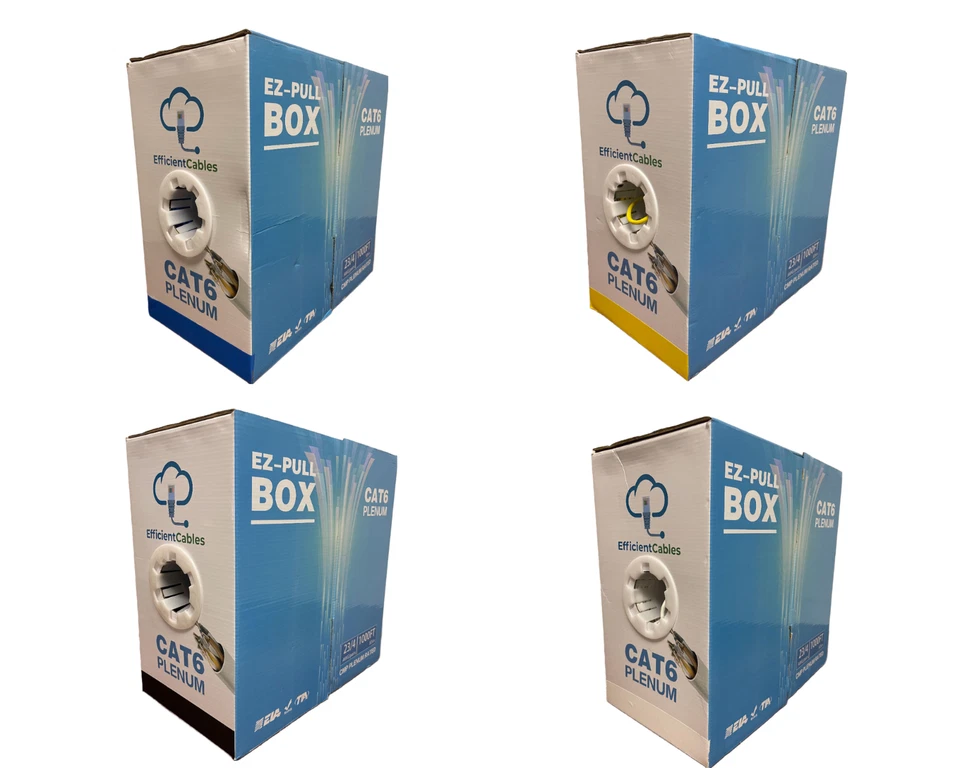 1000ft Cat5e Plenum, Cat6 CMP Bulk Ethernet Cable Blue, White, Black & Yellow - Image 2 of 3