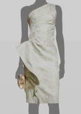 598 Rickie Freeman for Teri Jon Women's Green One Shoulder Ruffled Dress Size 8