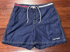VTG Tommy Hillfiger Blue Red White Nylon Mens XL Logo Board Shorts Swim Trunks