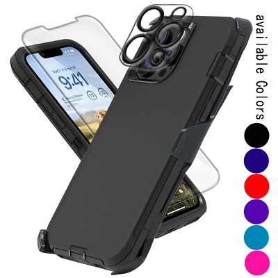 For iPhone 11 12 13 14 Pro Max Plus Defender Case+Belt Clip & Screen Camera Lens