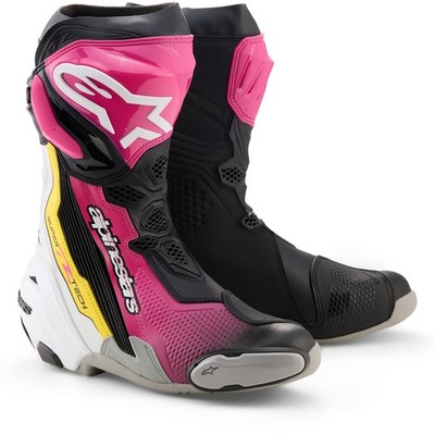 Alpinestars -  Motorradstiefel 42 - Supertech R 2021 - schwarz-magenta-weiß-gelb