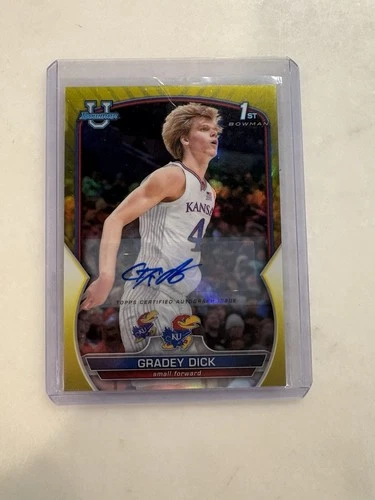 GRADEY DICK 2023 BOWMAN CHROME UNIVERSITY YELLOW REFRACTOR AUTO RC #D/75